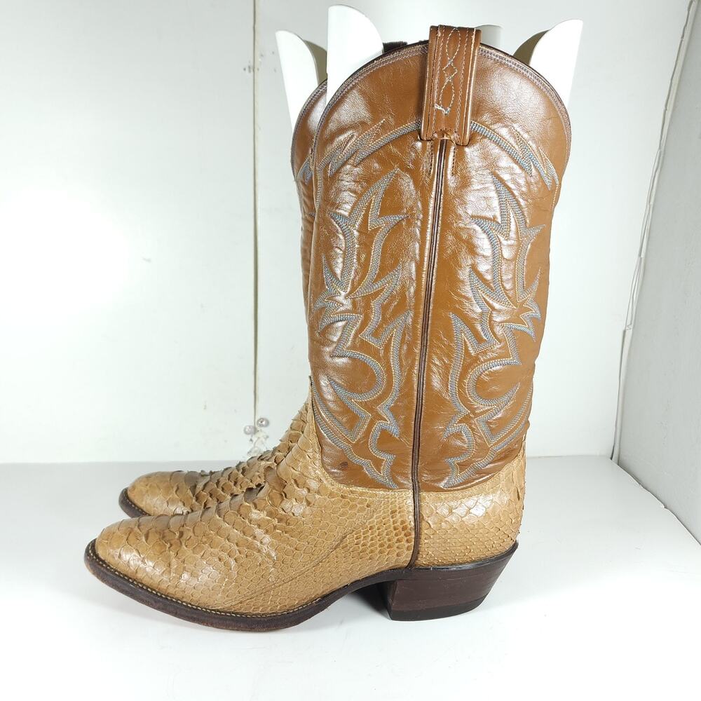 Tony Lama Men's US 8,5D Brown Python Snake Skin Exotic Western Cowgirl Boots - Picture 2 of 16